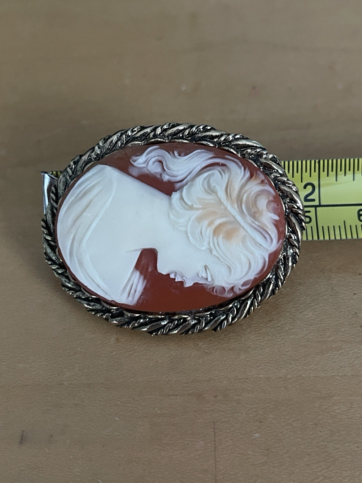 Vintage Gold Tone Orange & Cream Cameo Brooch & Cameo Stick Pin