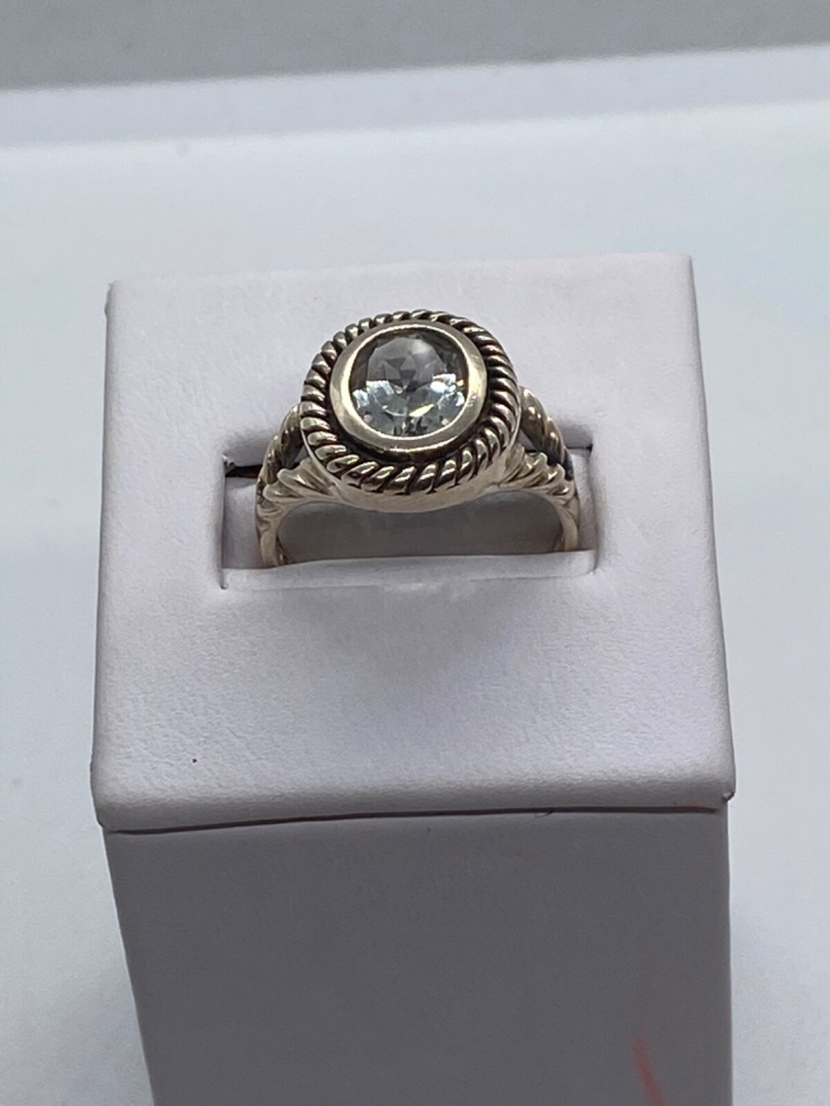 Stately Lt Green Peridot or Quartz Right Hand Ring, Sterling Silver
