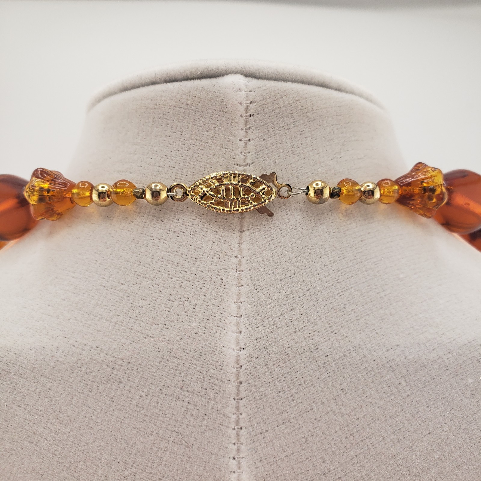 Glass Bead Necklace Chunky Multi Shapes Cognac Brown Earthy Boho Hippie VTG 22″