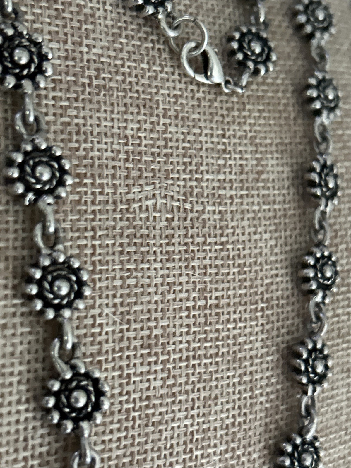 Vintage Boho Sunflower Floral Flower Link Bali Style Silver Necklace Unique 18”