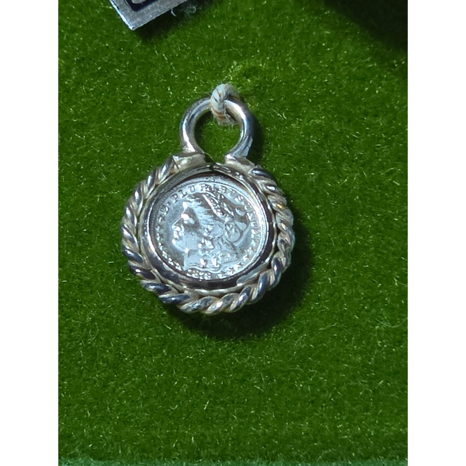 Sterling Silver 1878 Morgan Dollar Coin Charm Pendant with Rope Bezel & Box