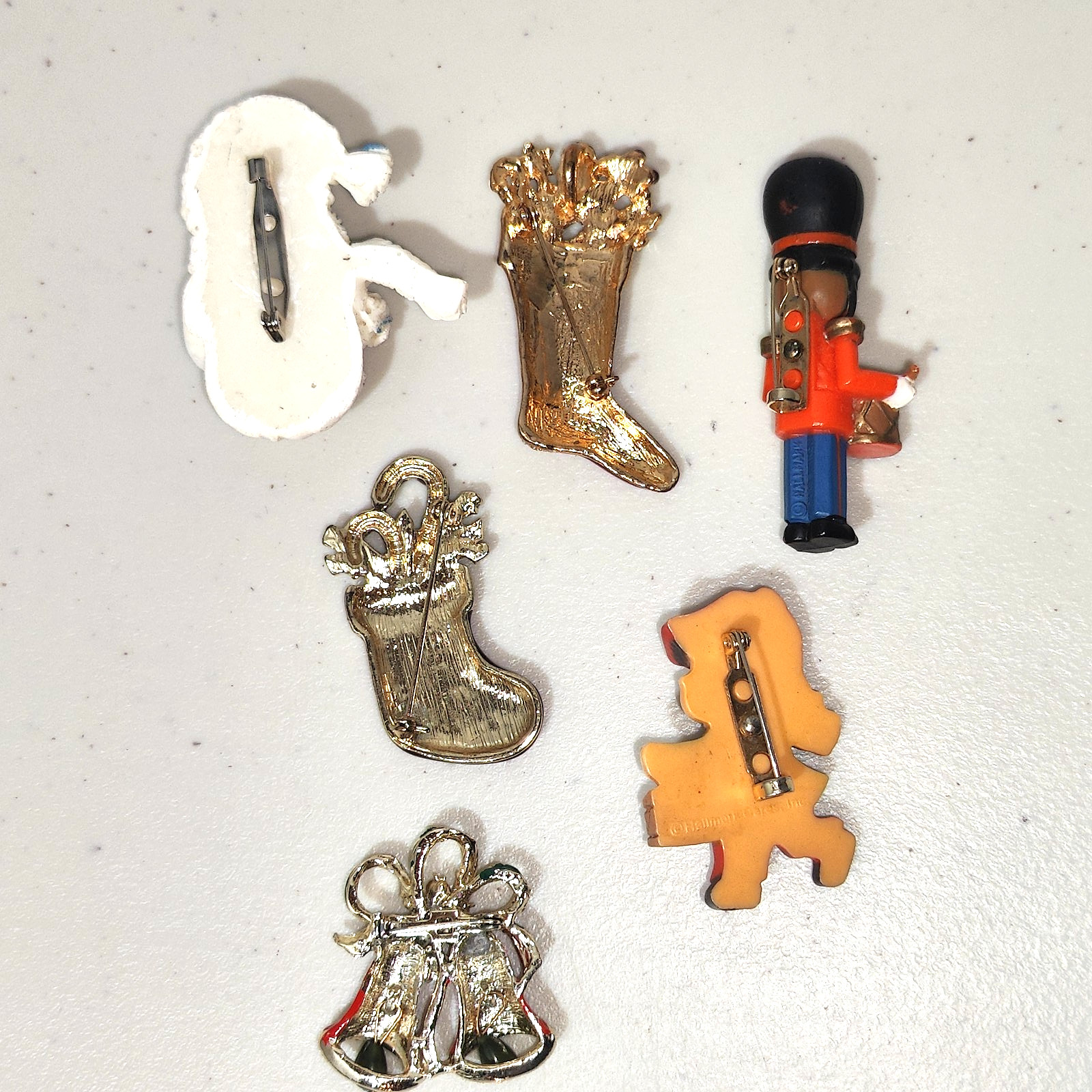 6 VTG Holiday Pins Brooches Hallmark Snow Buddies Drummer Boy Soldier Rhinestone