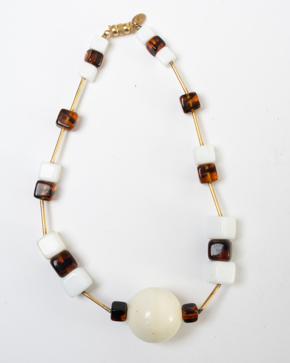 Lot of 4 Vintage Designer Costume Jewelry Beaded Necklaces White, Brown, Gold