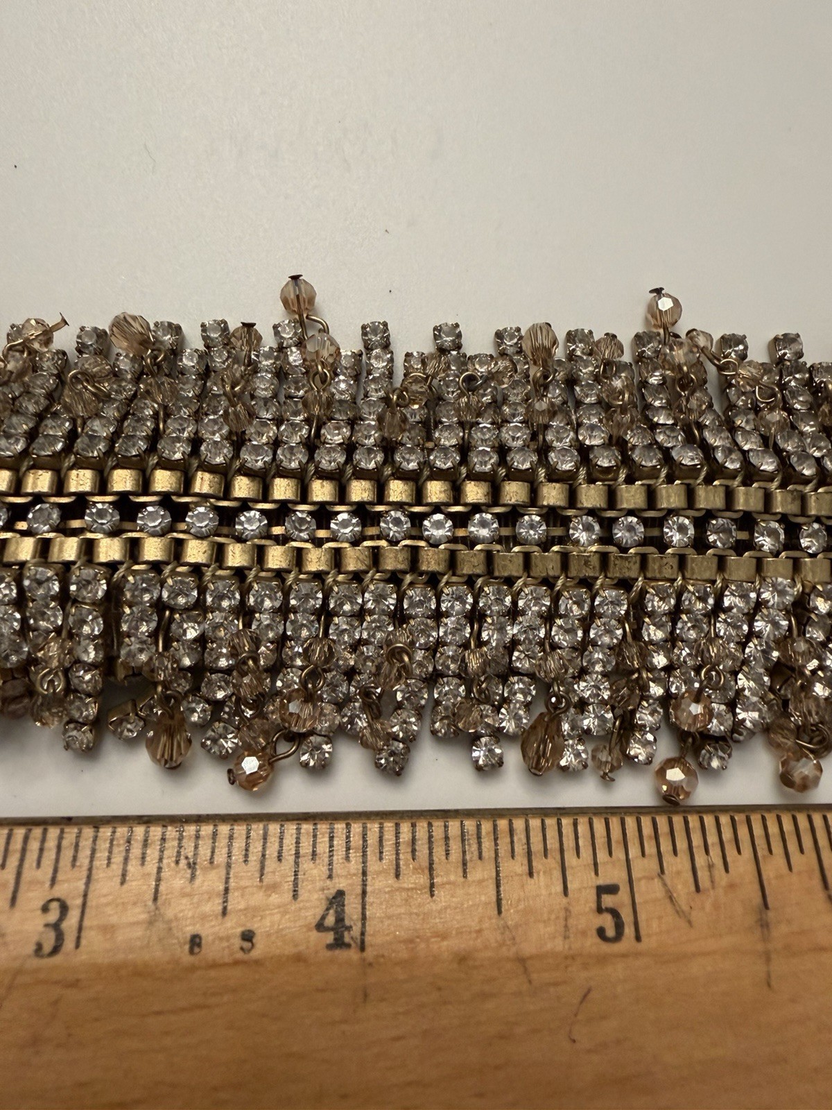 Vintage S&D Rhinestone Statement Bracelet Bronze Tone Multi Row Clear Stones