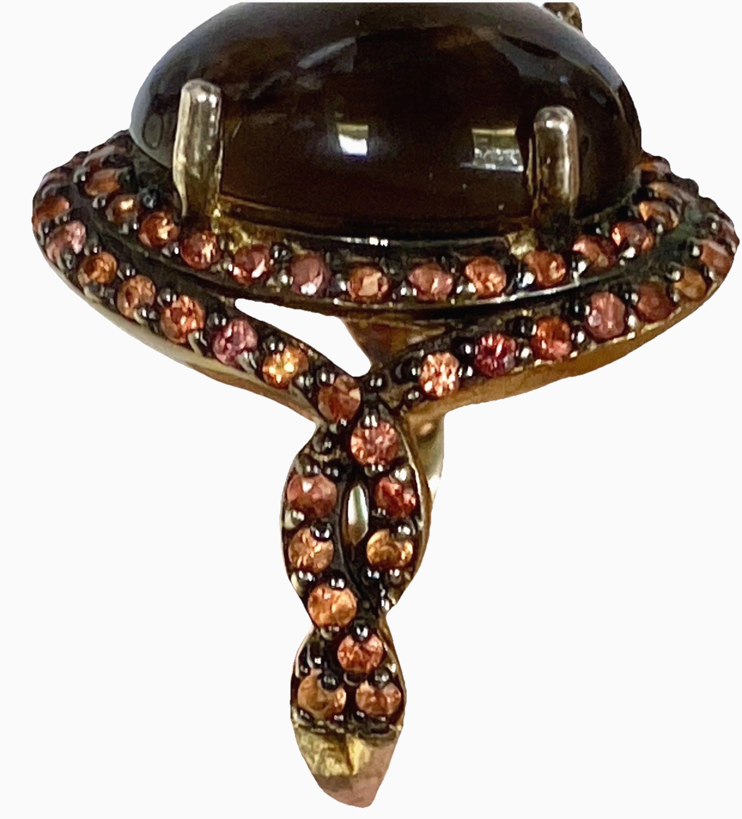 Clear Brown Stone w/Tiny Peach Stones Gold Plated Sterling Silver Ring TH , Sz 7