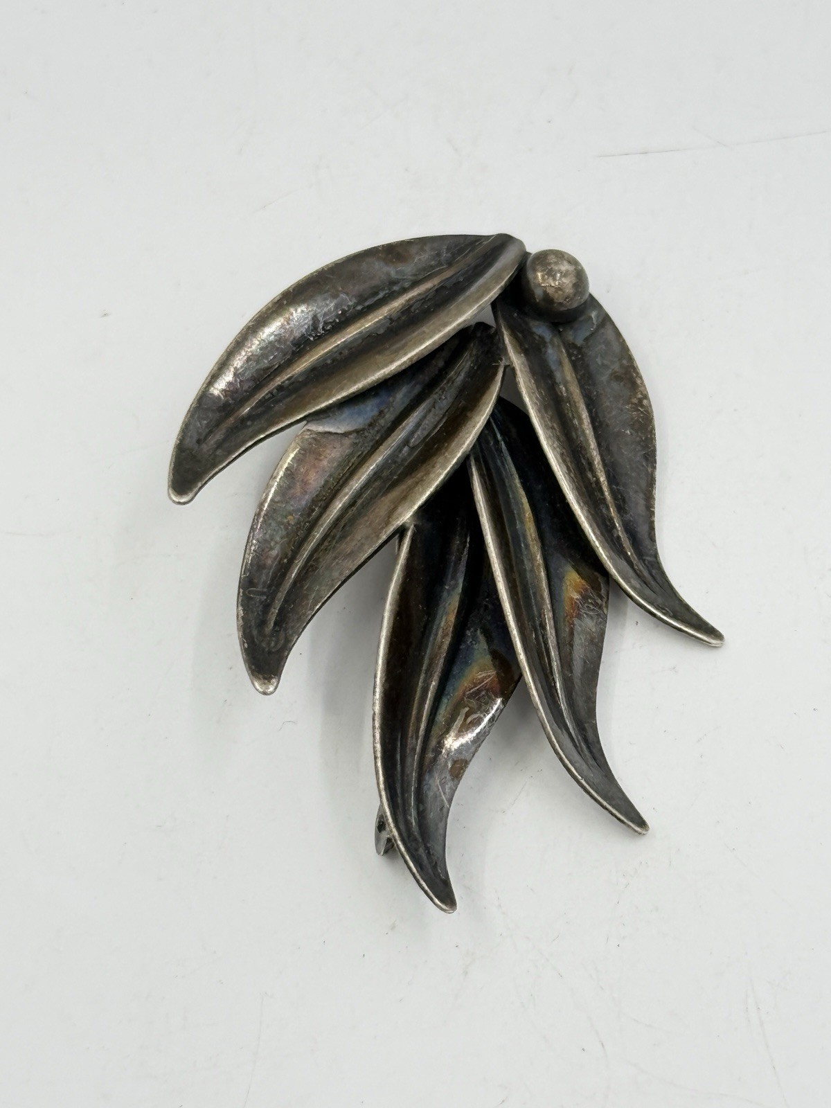 Niels Erik N.E. From Denmark Sterling Silver Leaf Pin Brooch 2” 7g