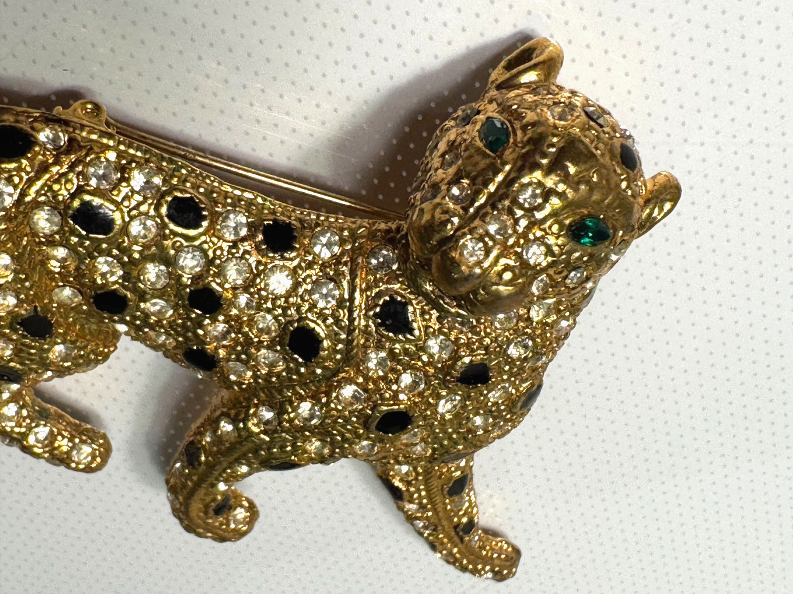 LARGE PANTHER BROOCH PIN GOLD TONE RHINESTONES BIG CAT BLUETTE FRANCE STYLE 4″