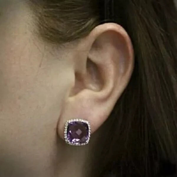 Art Deco Lab Created Diamond Antique Woman Stud Earring 14K White Gold Finish