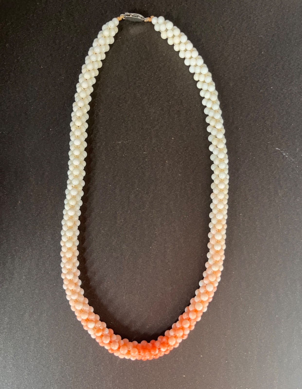 Vintage White to Peach Salmon Color Woven Coral Necklace from Japan