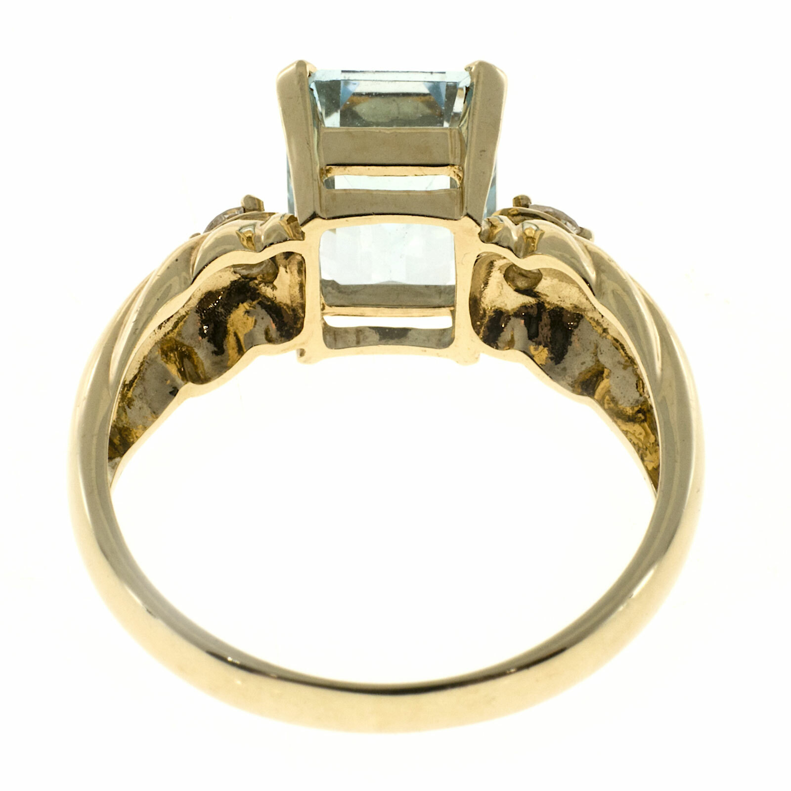 Vintage 3.50ct Light Blue Emerald Cut Topaz & Round Diamond 14k Yellow Gold Ring