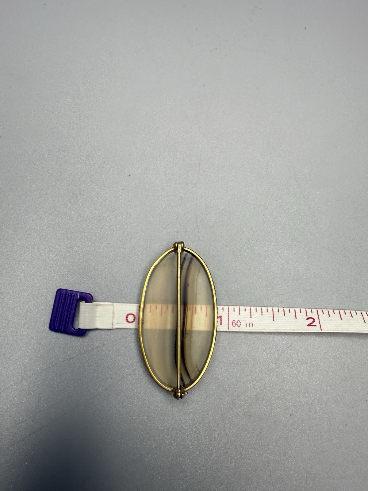 Brooch Pin Vintage Oval Banded Agate Gold Tone 4cm Long