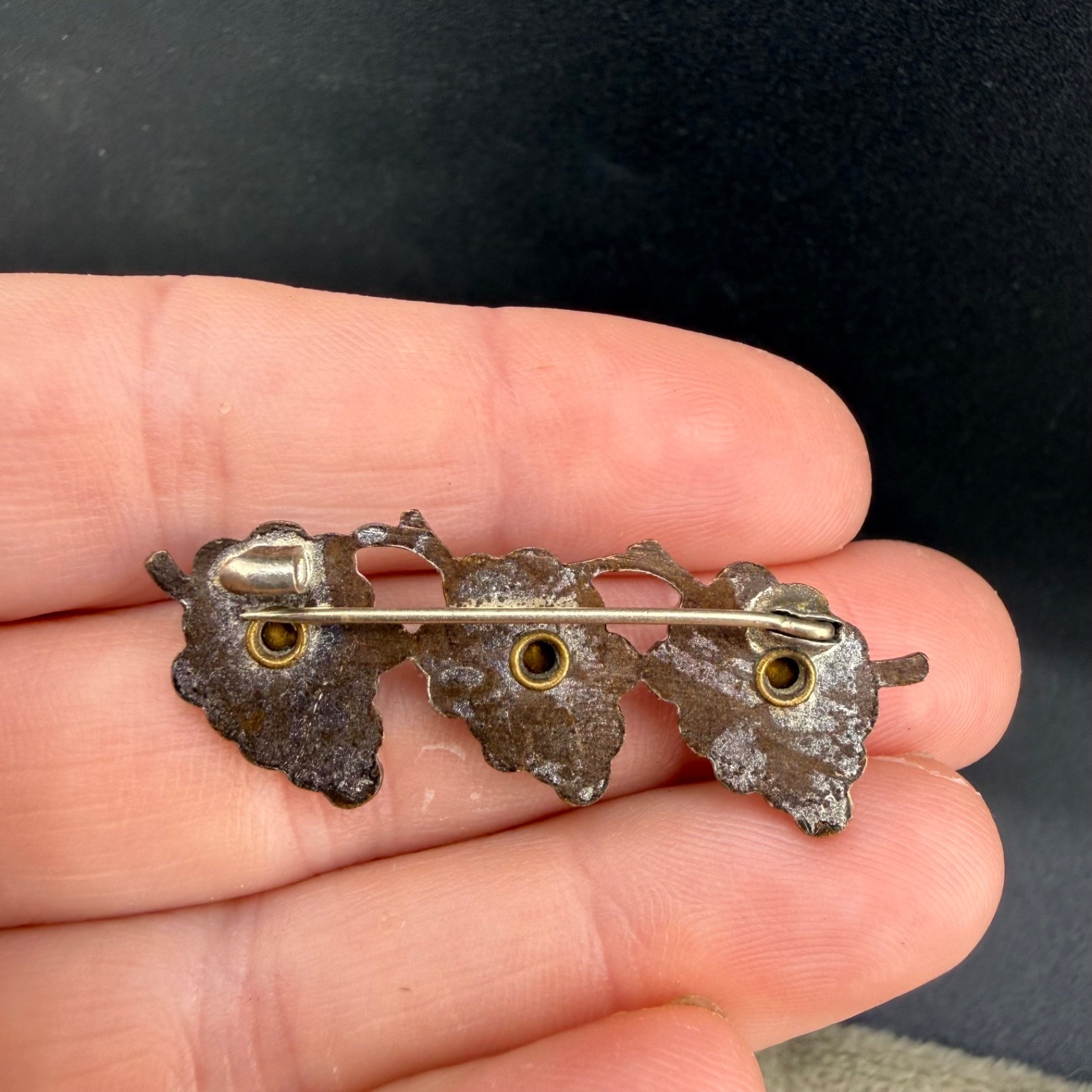 Vintage Enamel Rhinestone Brooch Silver Tone Grapes
