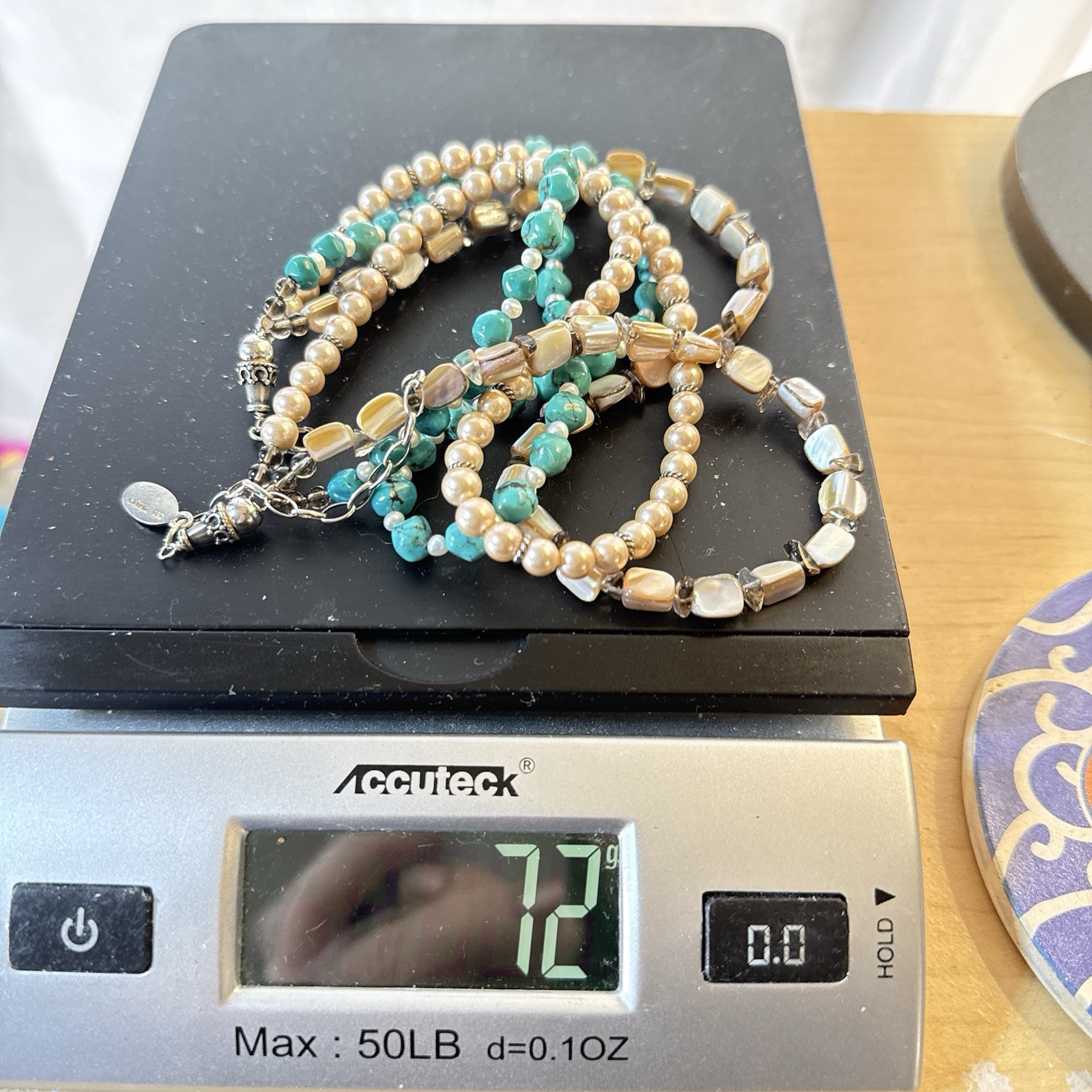 Deb Guyot Necklace Turquoise Pearl Triple Strand Sterling Silver 925 HSN Torsade