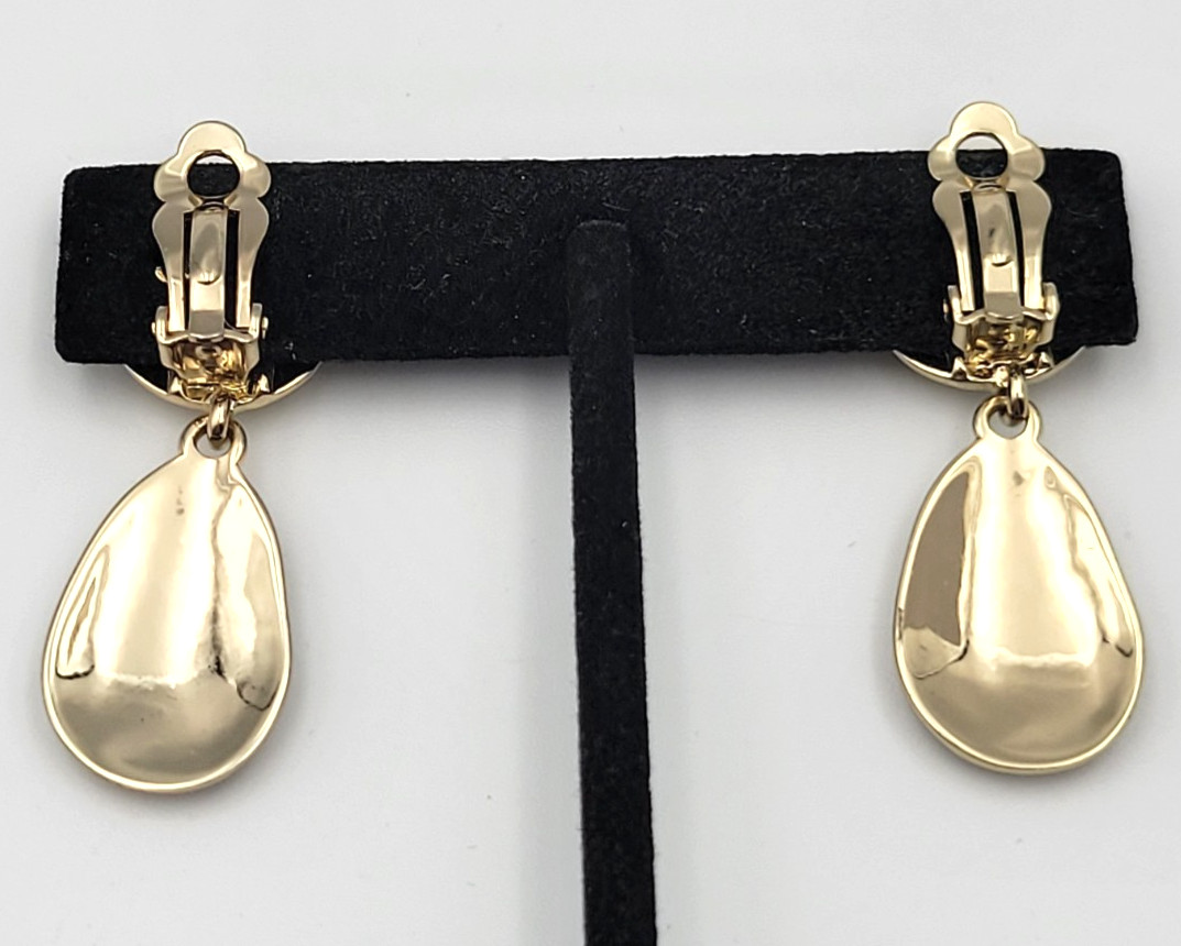 Lot of 2 Gold Tone Dangle Drop Clip on Earring Black Enamel Door Knocker Classic