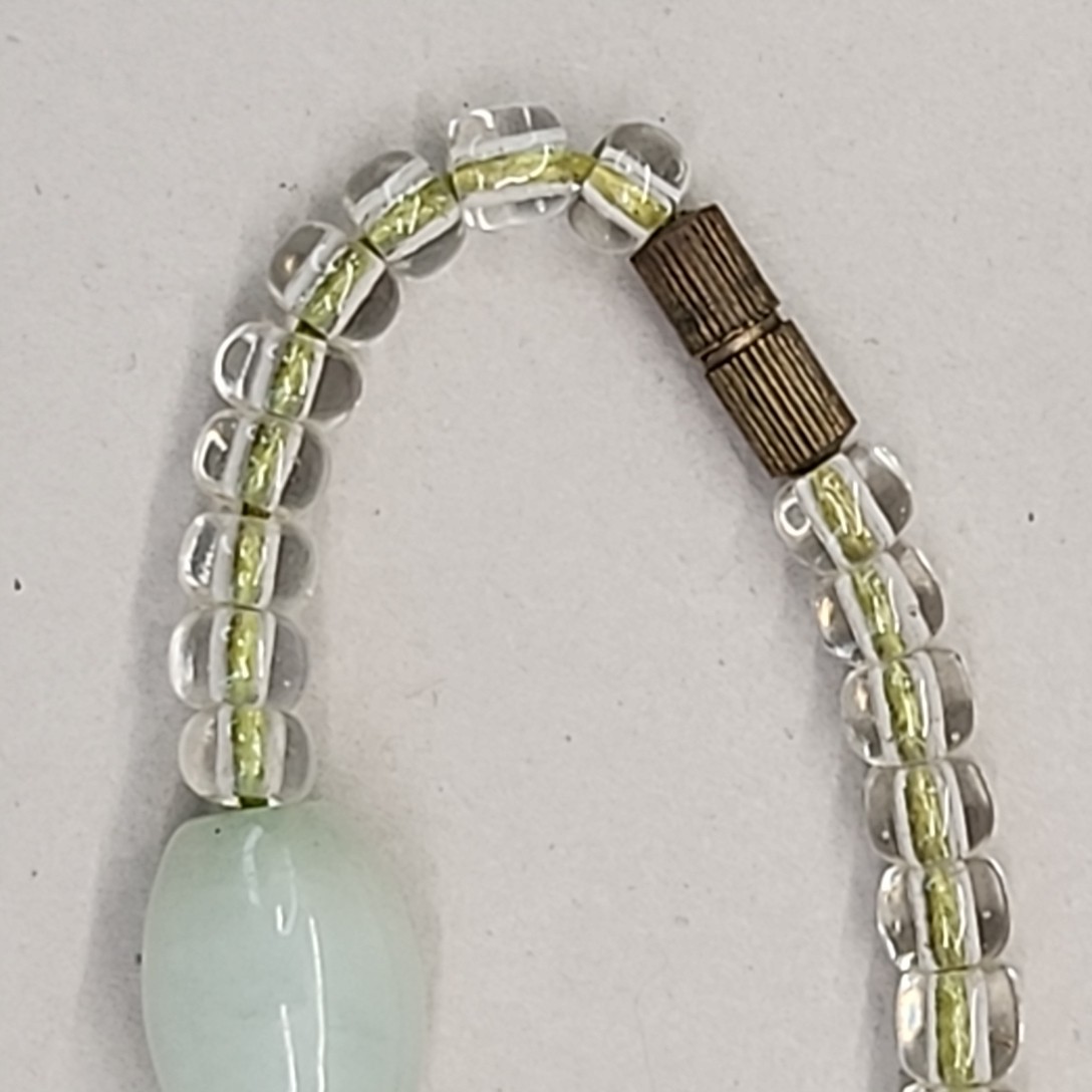Vintage Chinese Glass Beaded Necklace 7mm Oval 17.5″