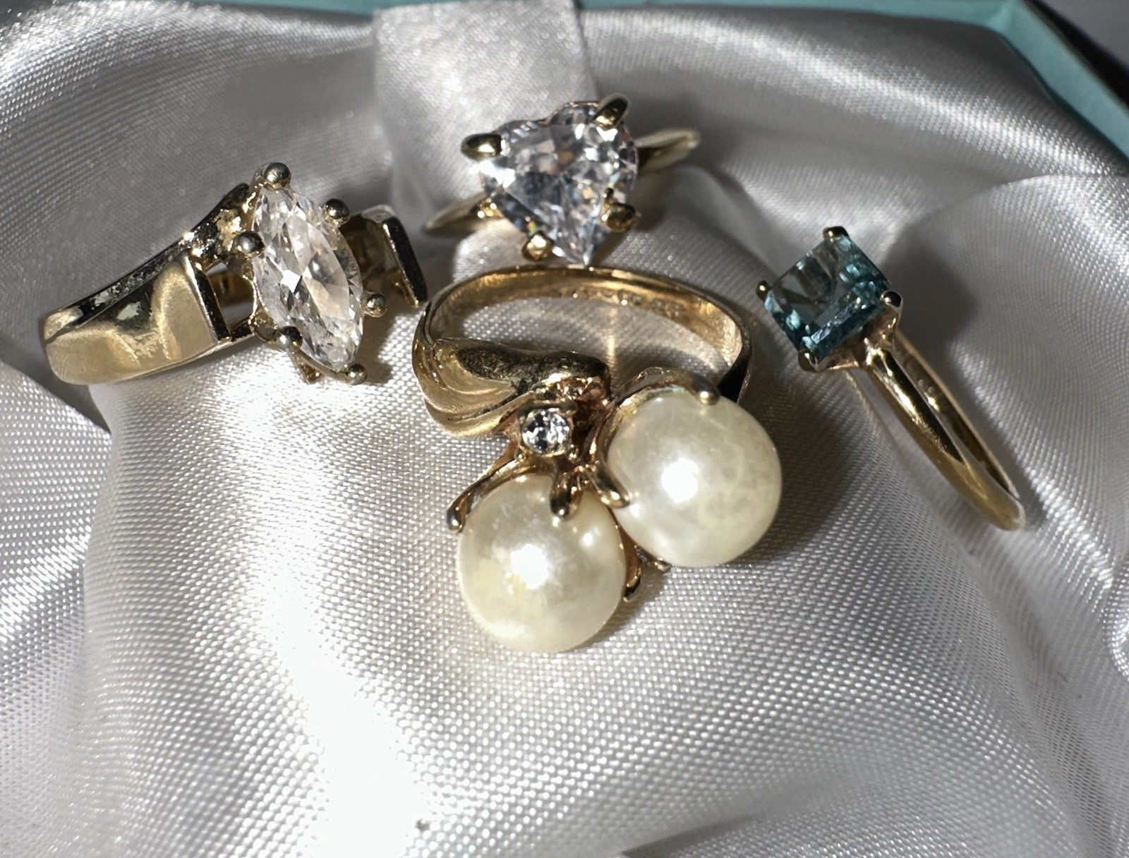 Estate Vintage Gold Tone Dainty Ring Lot Different Stones Some Signed