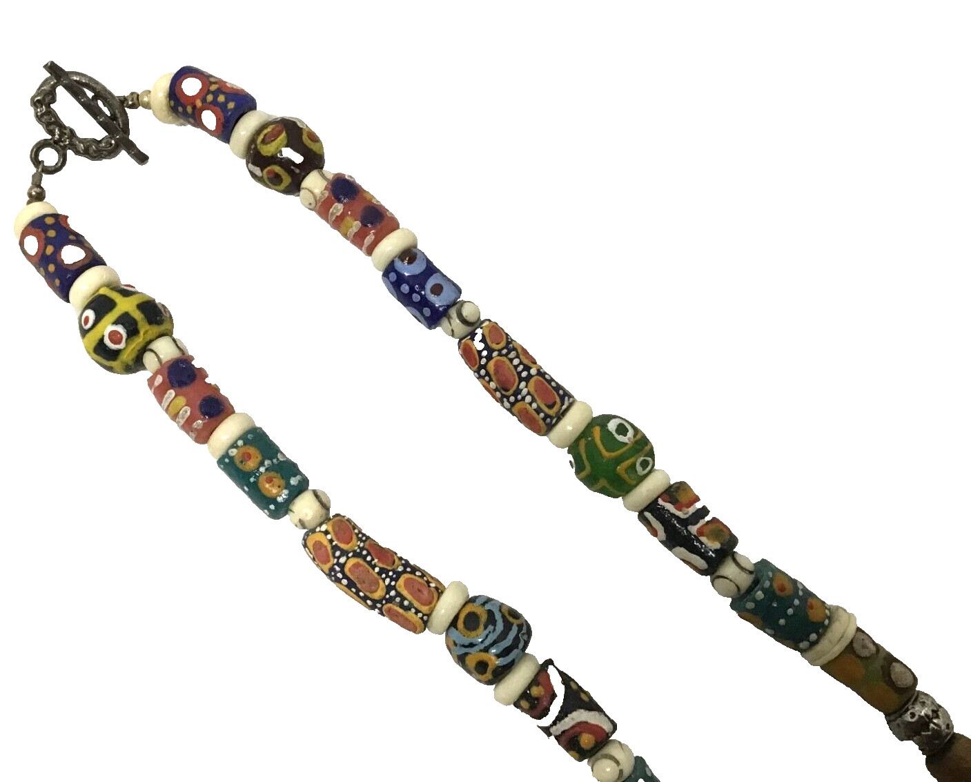Ceramic Wood Hand Painted Vintage Boho Art 13 inch Necklace