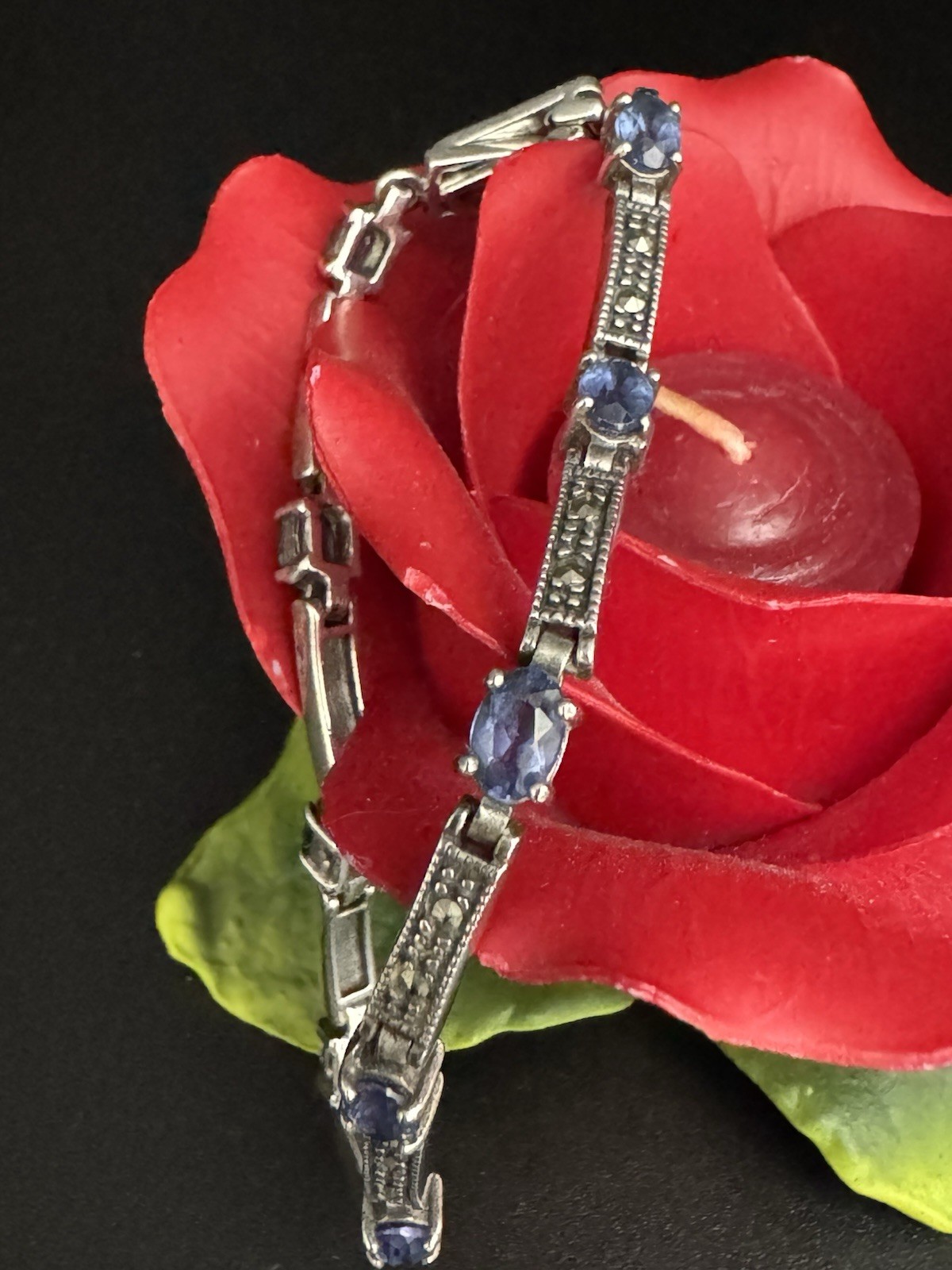 Charles Winston CW 925 Bracelet Amethyst‑Colored Glass Stones Sterling Silver