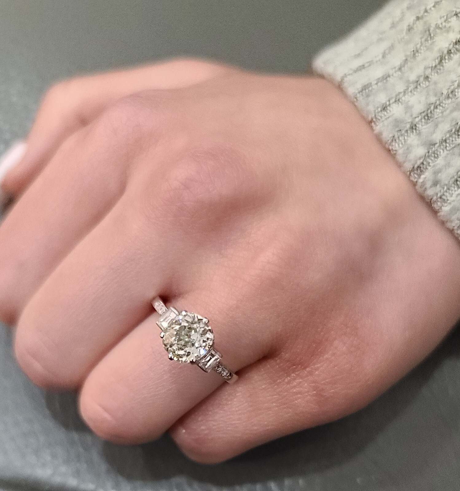 Platinum Vintage Engagement Ring 1.52ct. Natural Old Euro Cut Round Diamond