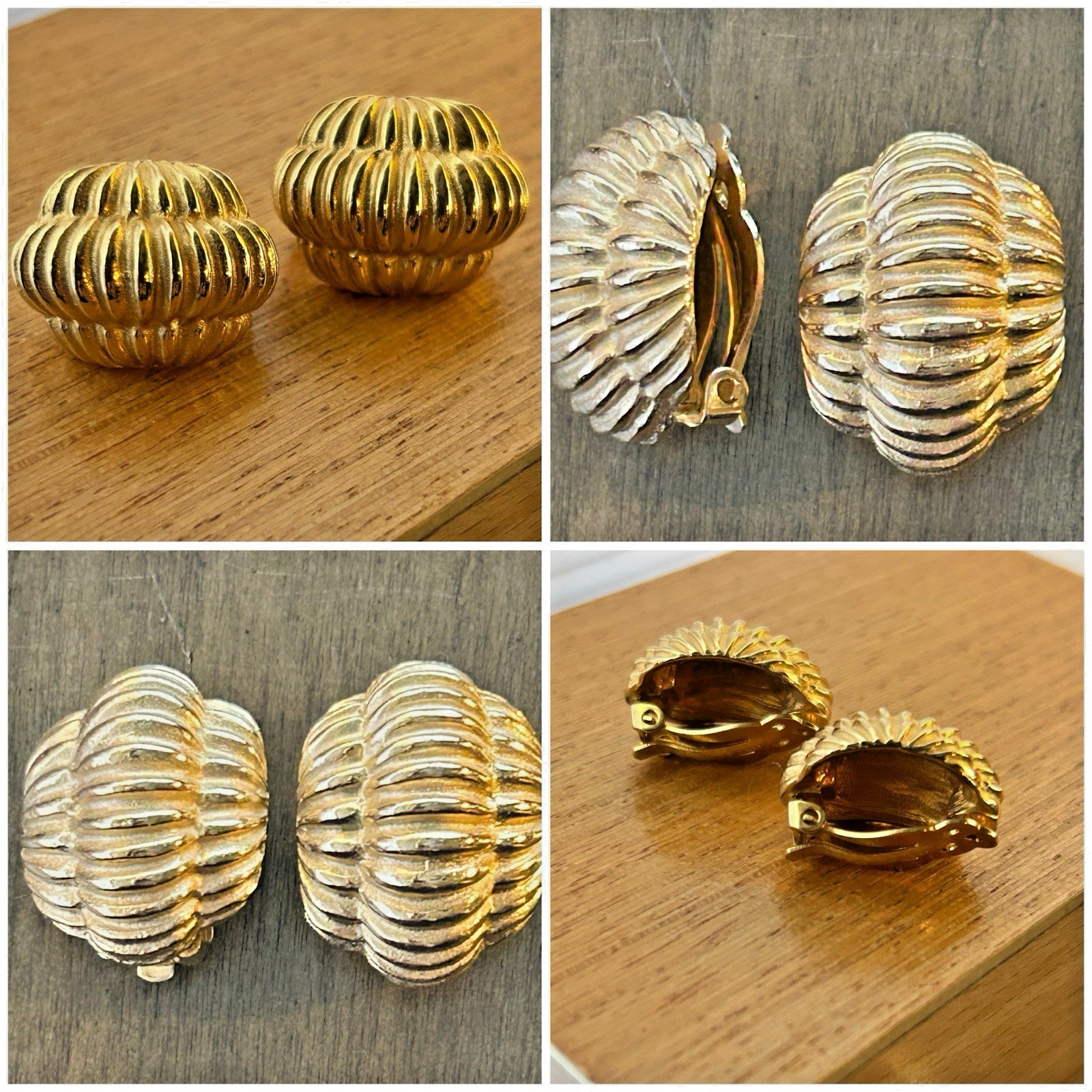 Gay Boyer Goldtone Gold Shell Dome Clip On Earrings y2k 90s 80s Chic Statement