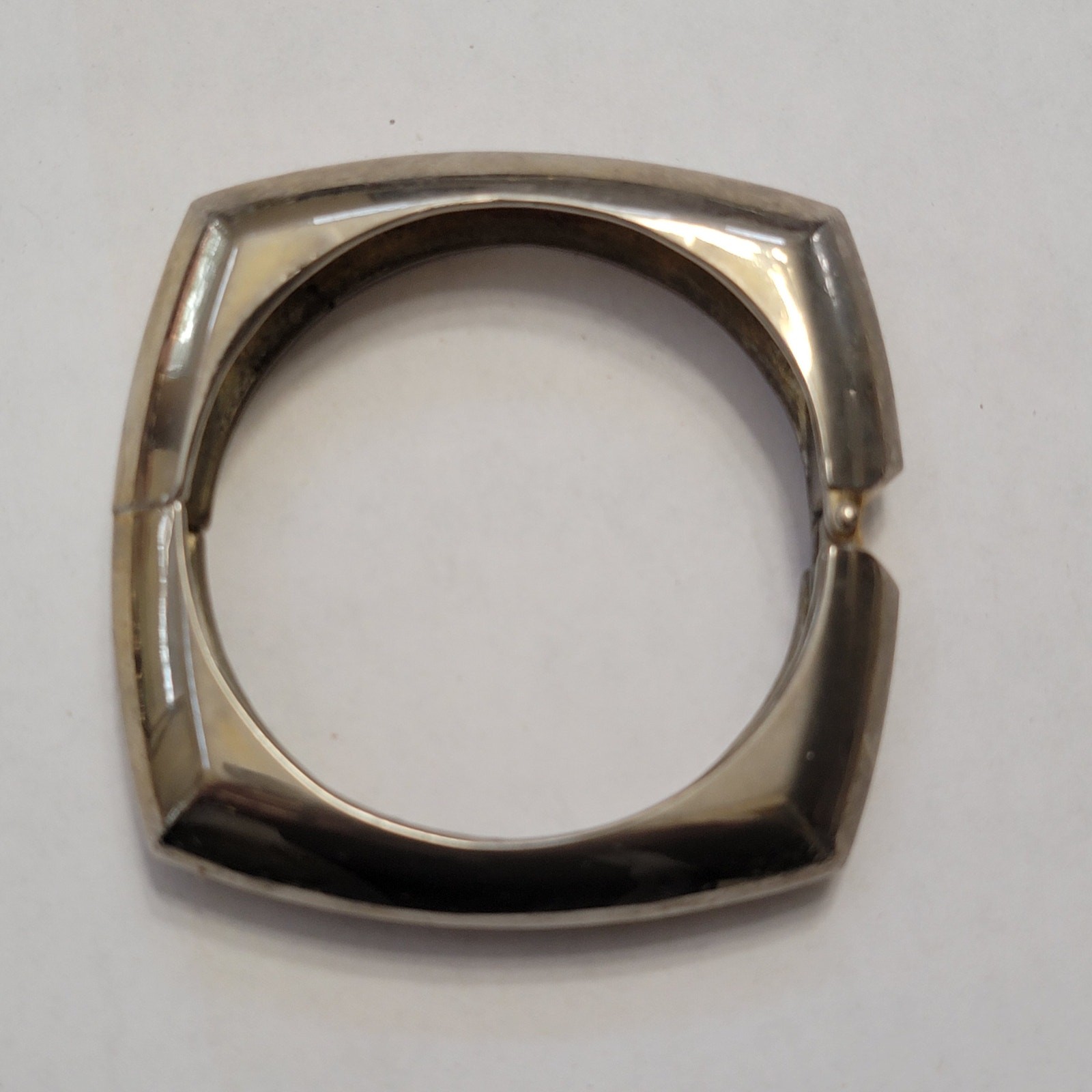 Vintage Silver Tone Hinged Bangle Bracelet, Chunky Square Cuff, Modern Minimal