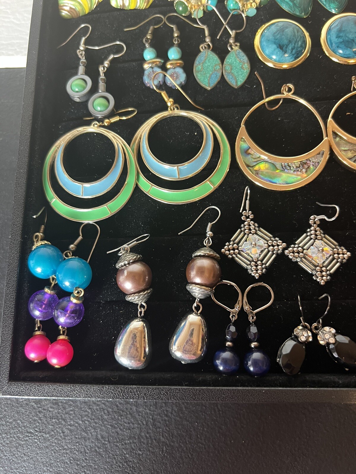 Lot Of Vintage Fashion Earrings 47 Pairs Of Drop Dangle Pierced Enamel