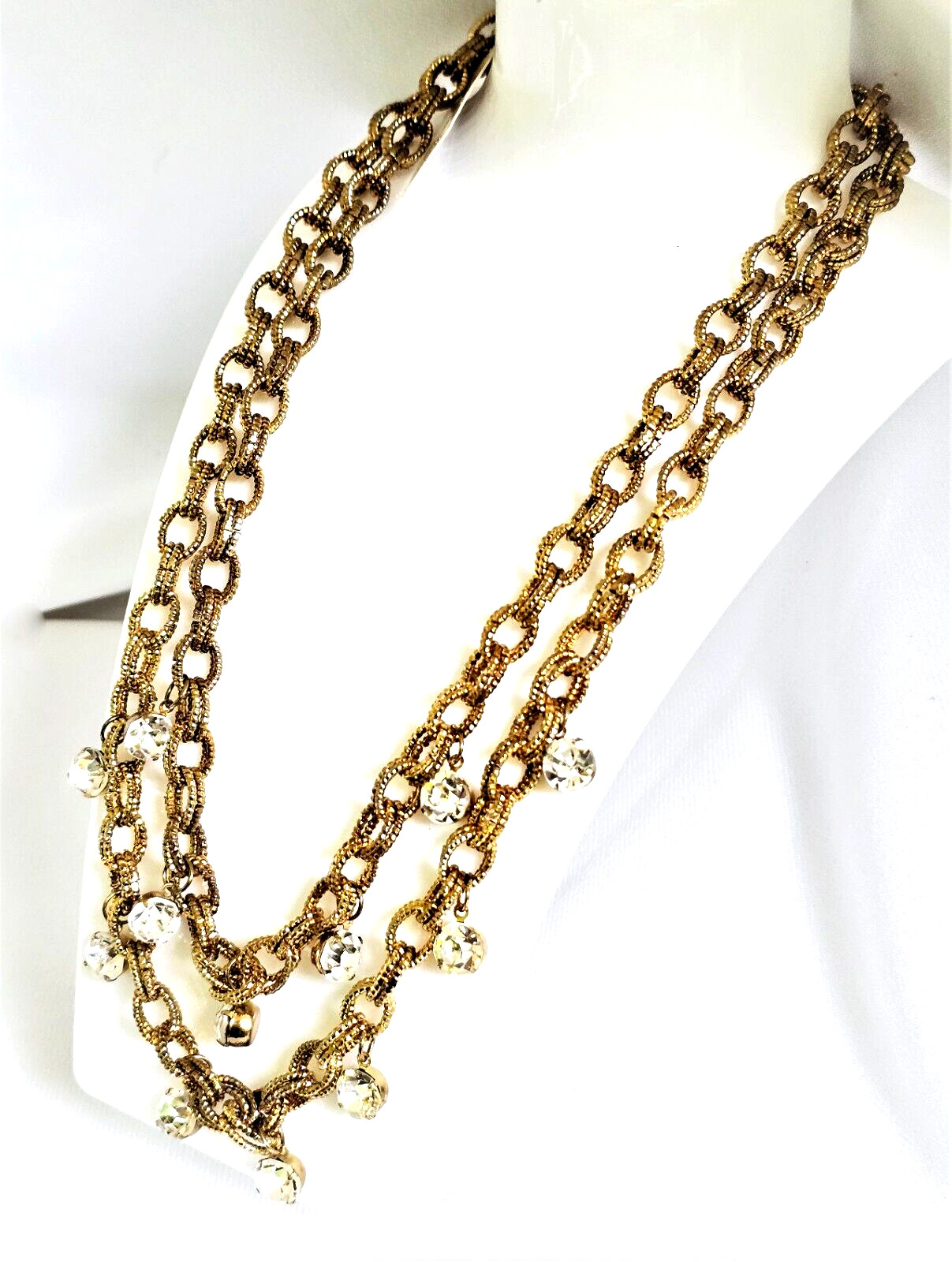 Alfani Rolo Link Necklace Gold Tone Crystal Rhinestone 2 Strand Designer Jewelry