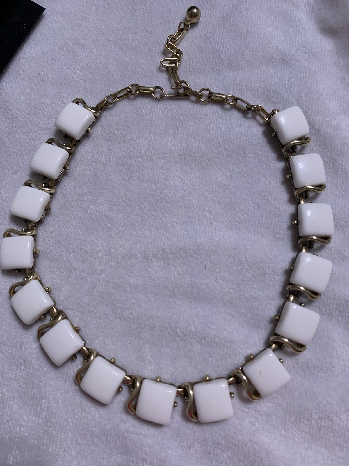 Vintage Coro Goldtone White Thermoset Choker Necklace With Hook Clasp Earrings
