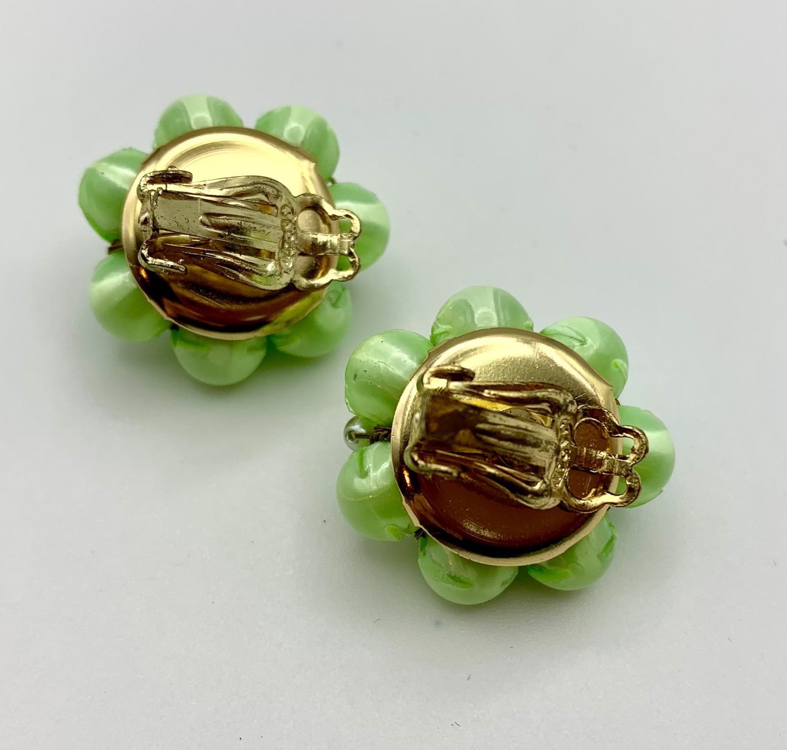 Vintage Lime Green Satin Finish 2-Strand Necklace & Clip Earrings Set MCM Japan