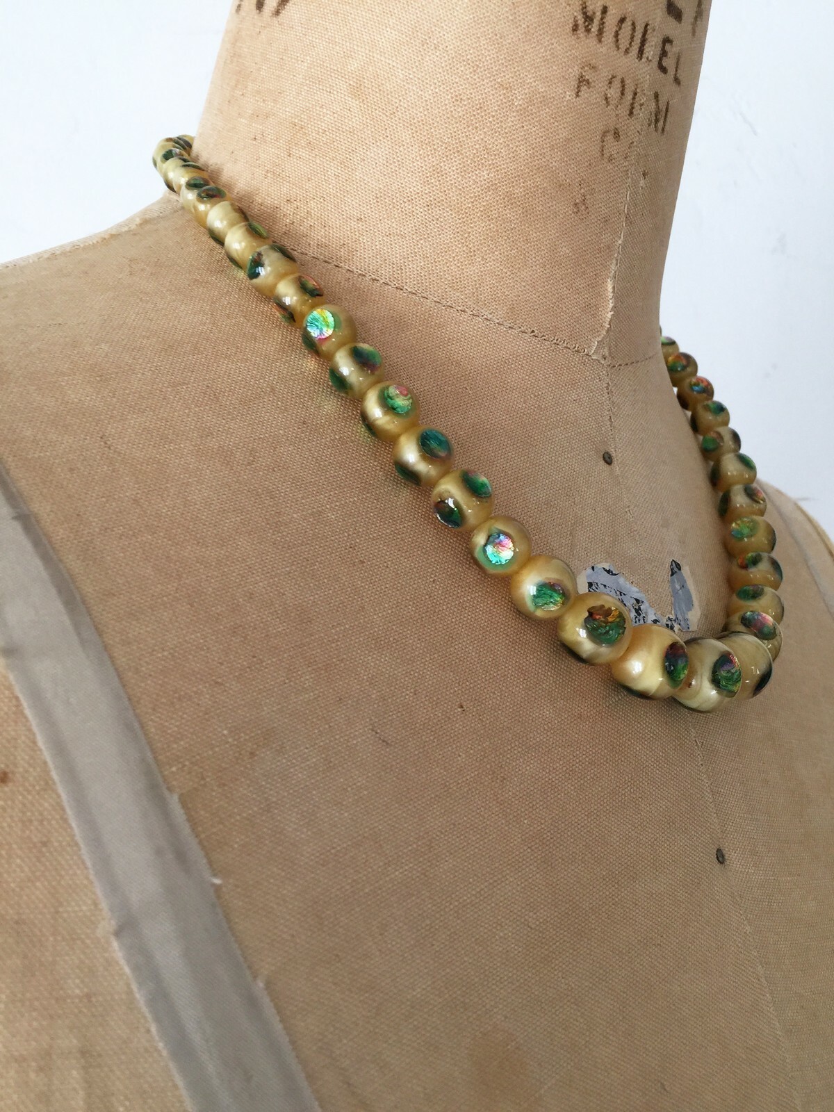 Rare Antique Art Deco Peacock Eye Glass Graduated Beads Circa 1920’s