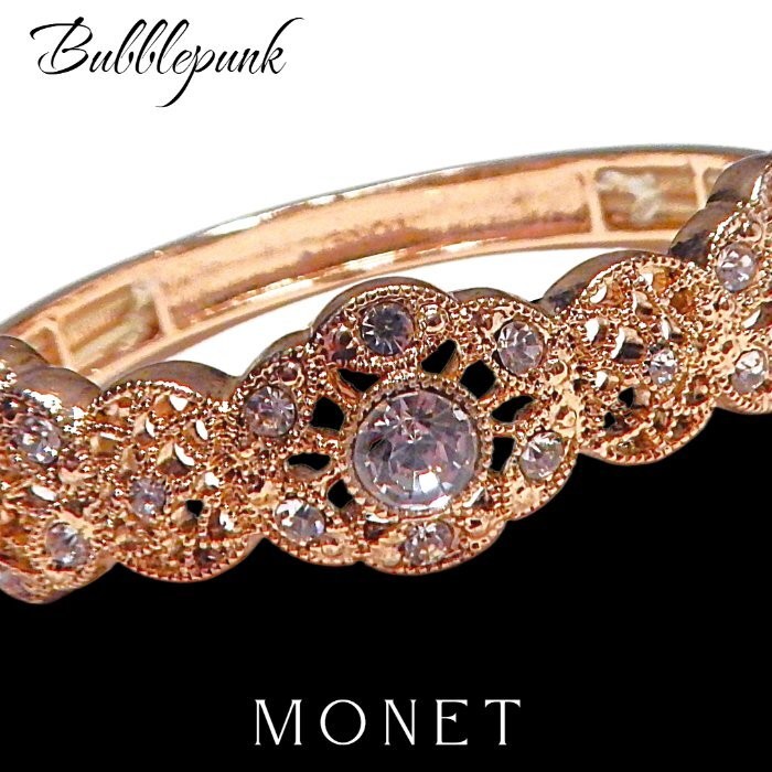 Retro Vintage MONET Rhinestone Cuff Bracelet Stretch NWOT S41