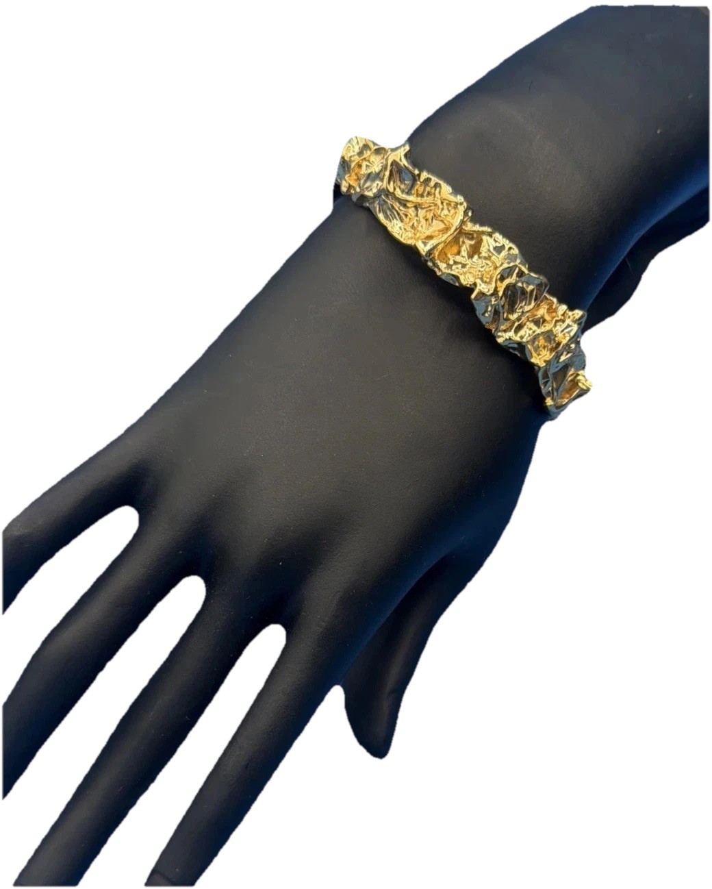 24K Gold Plated Sculptural Bracelet – Textured Molten Metal Design