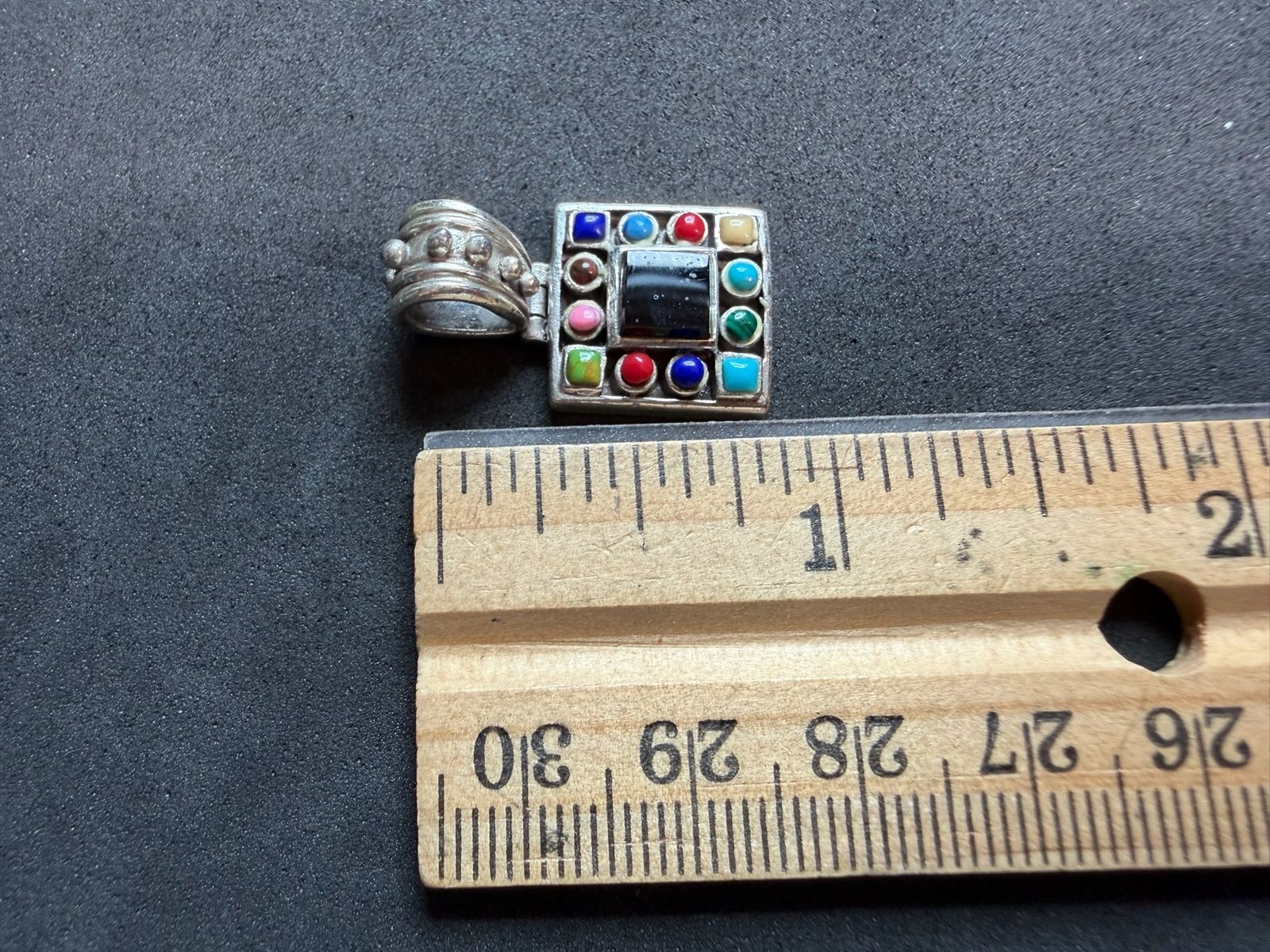 5.00g Vintage Sterling Silver 925 Multi Color Inlay Square Pendant M