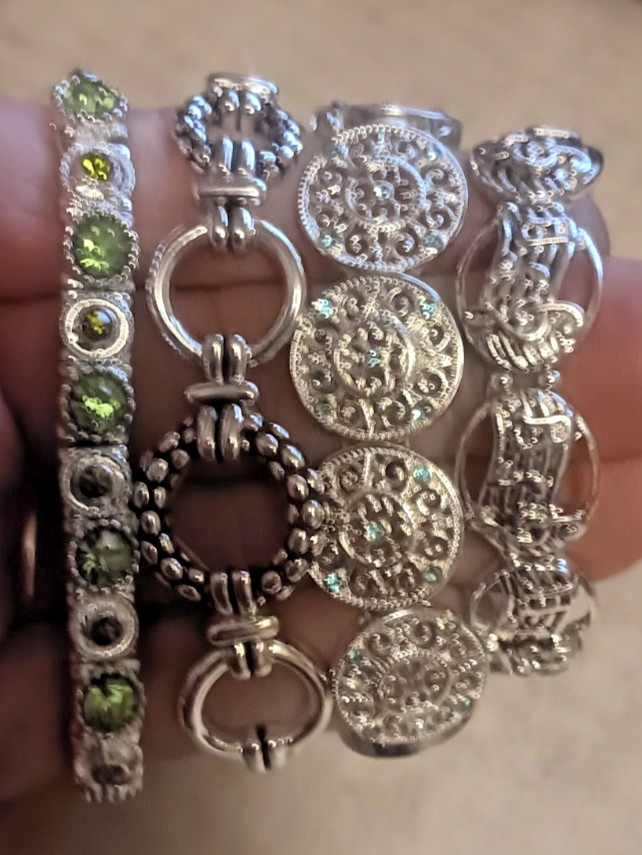 Estate Stretch Bracelet Lot of 4 Colored Rhinestones & Silverstone Music Notes