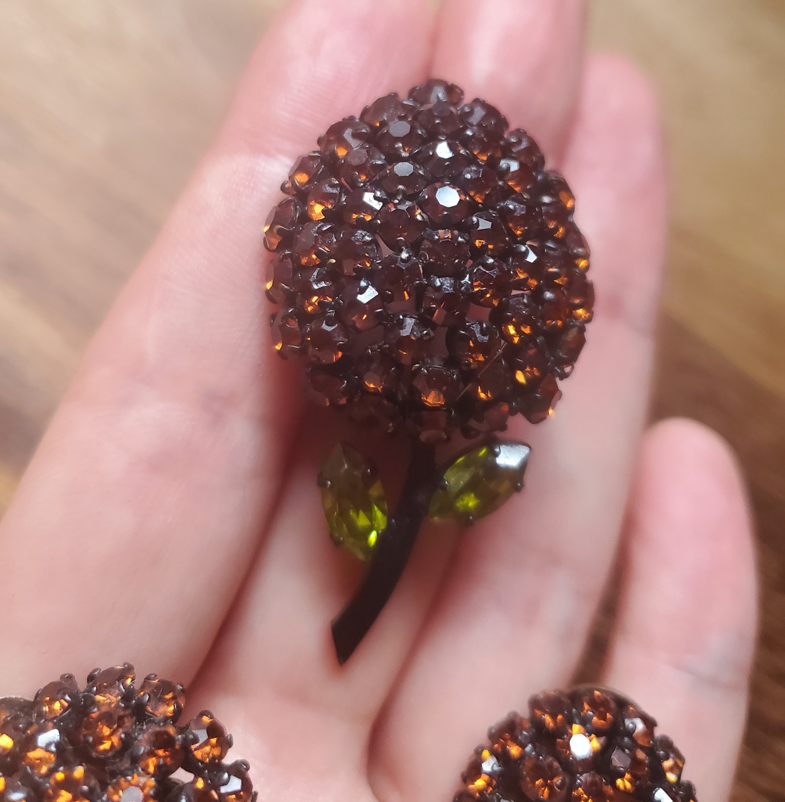 Vintage Made In Austria Brooch And Clip On Earrings Set – Floral Motif