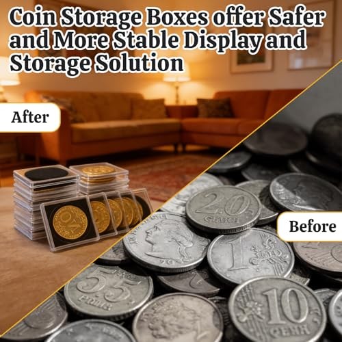 40 Pcs Acrylic Coin Holder, 17.5-40 mm Adjustable Black Gasket 8 Size Silver