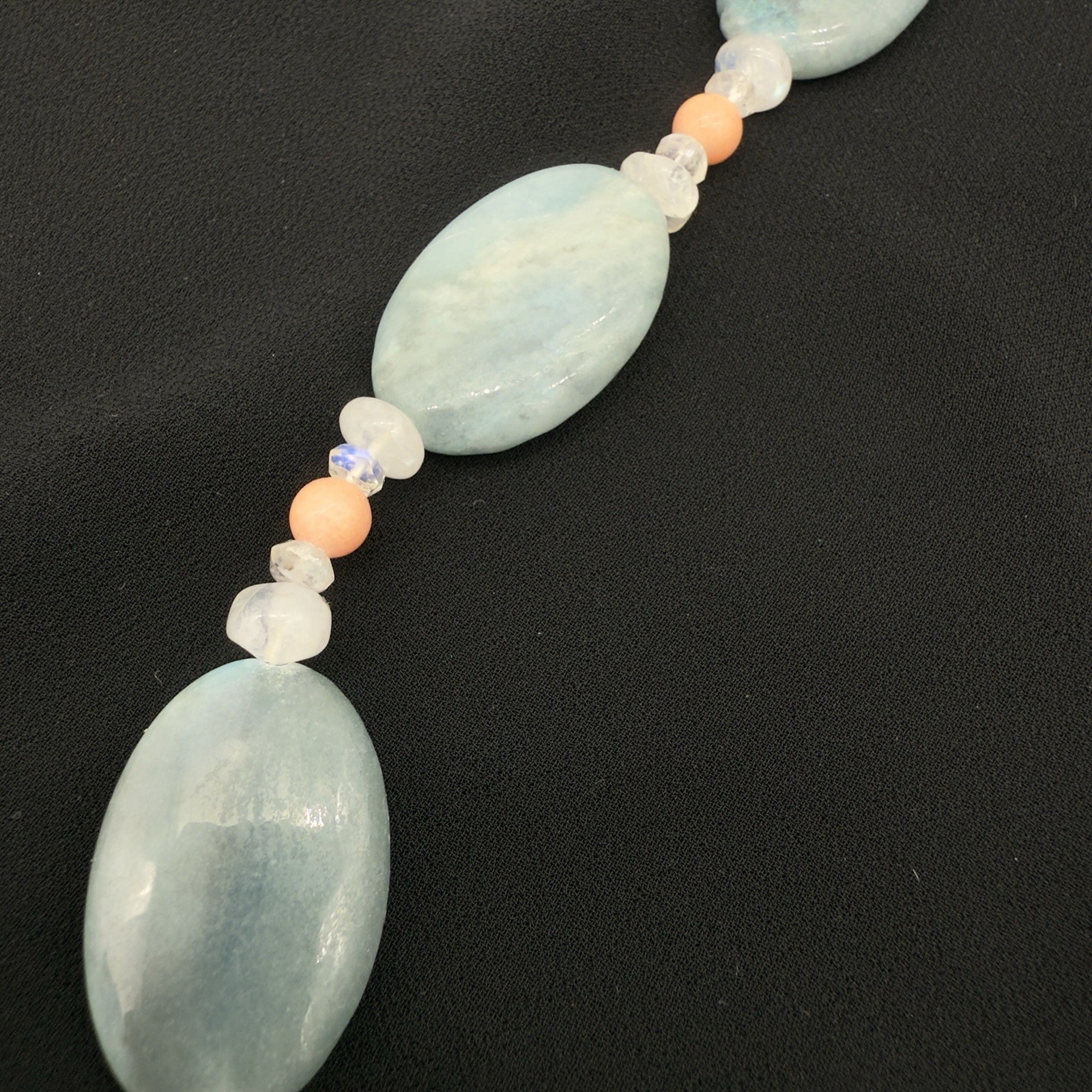 Vtg Sterling Carved Rock Crystal Necklace Angel Skin Coral Moonstone WOW