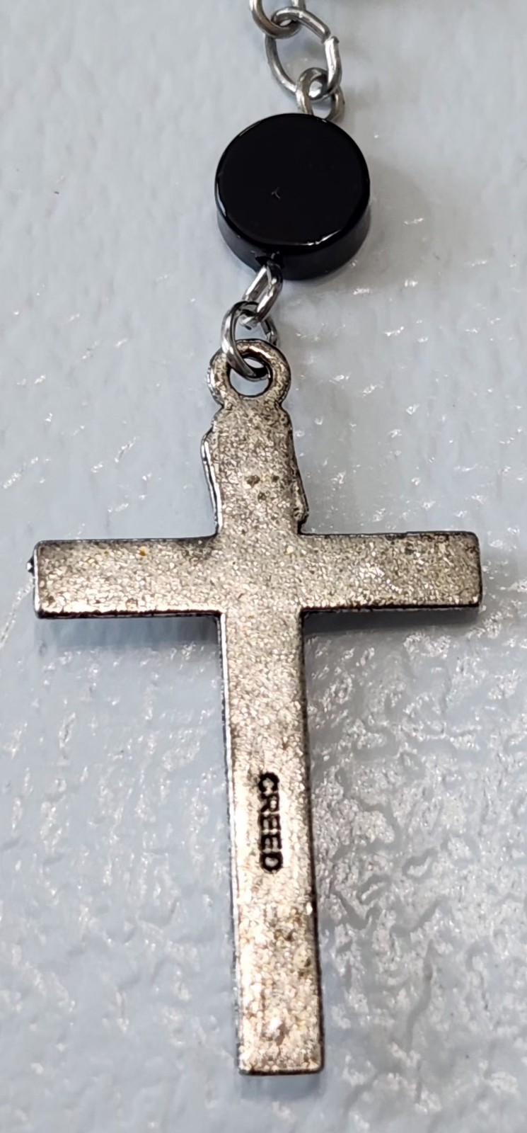 Vintage Italy Creed Sterling Silver Cross black white rosary pendant necklace