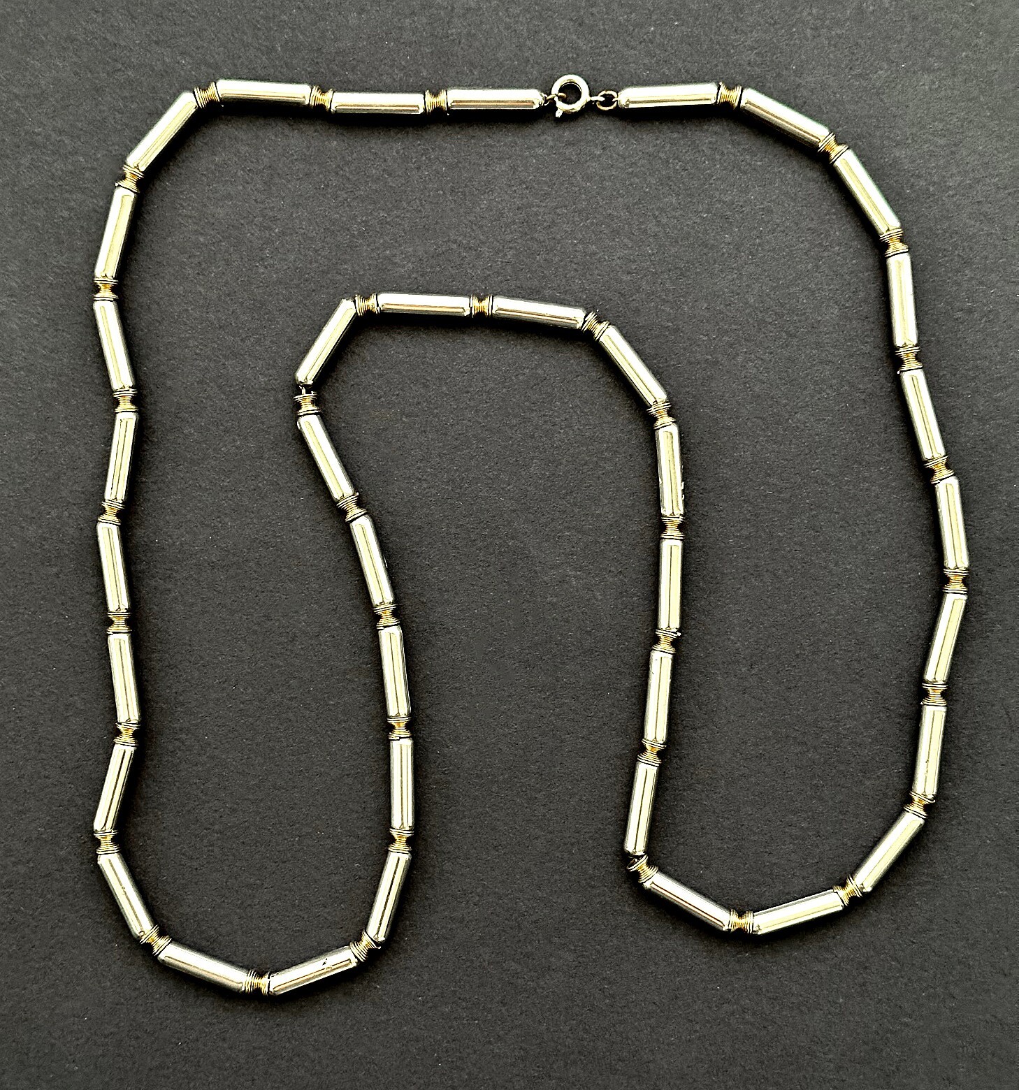ANTIQUE VINTAGE SILVER AND GOLD COLORED METAL NECKLACE 16″ Closed