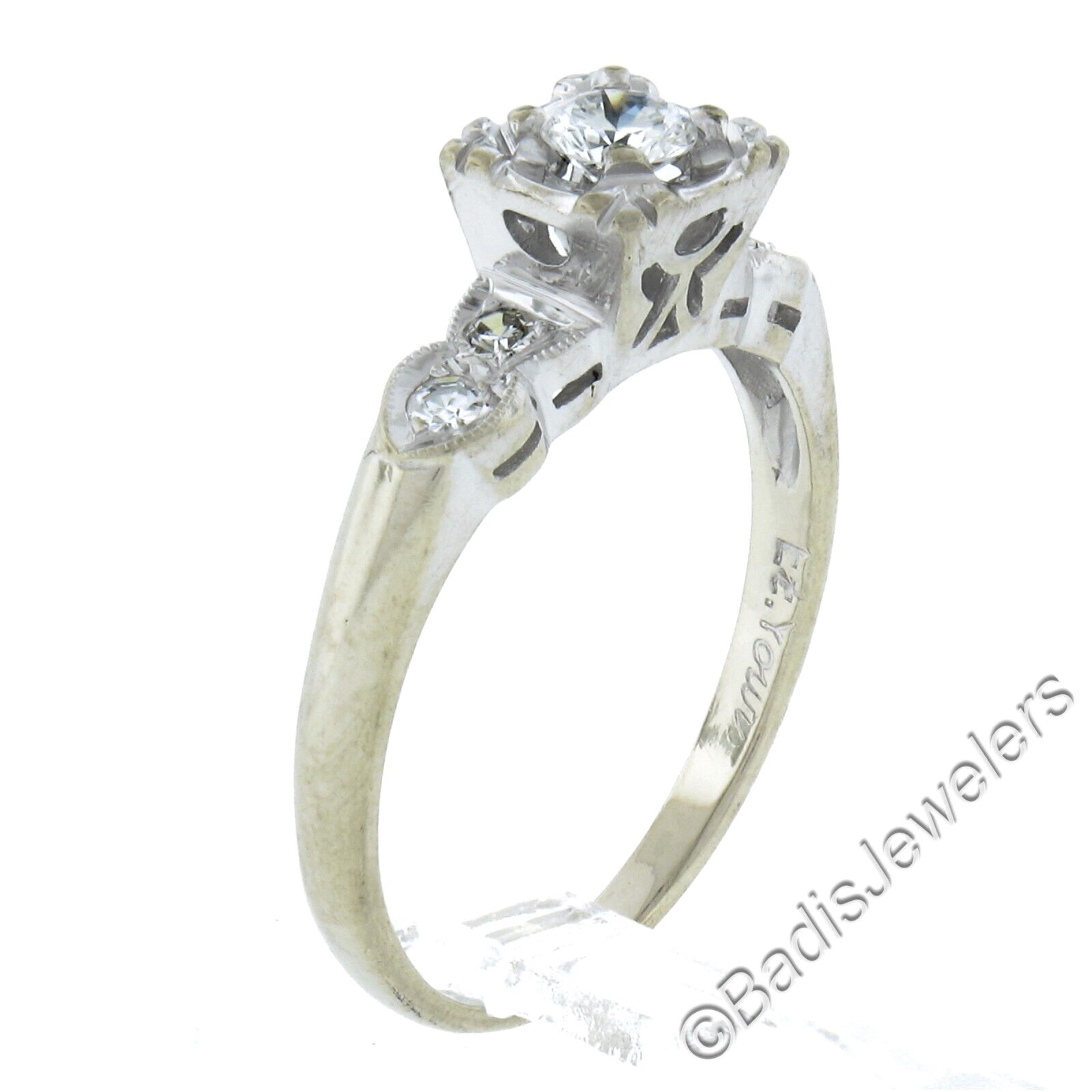 Vintage 14k White Gold 0.35ctw Round Brilliant Diamond Solitaire Engagement Ring