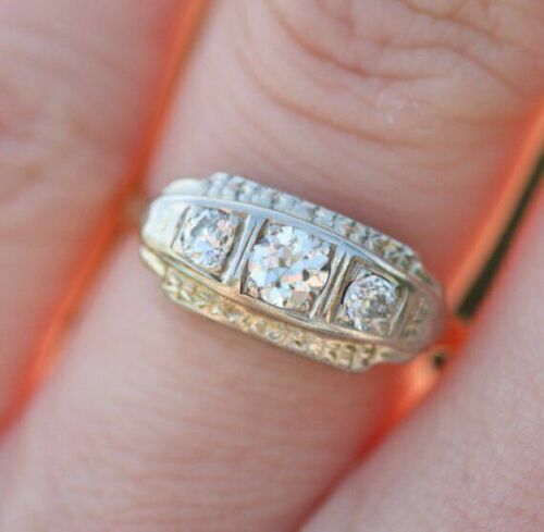 Three Stone 1 Ctw White Round Cut CZ Art Deco Antique Wedding Ring In 925 Silver