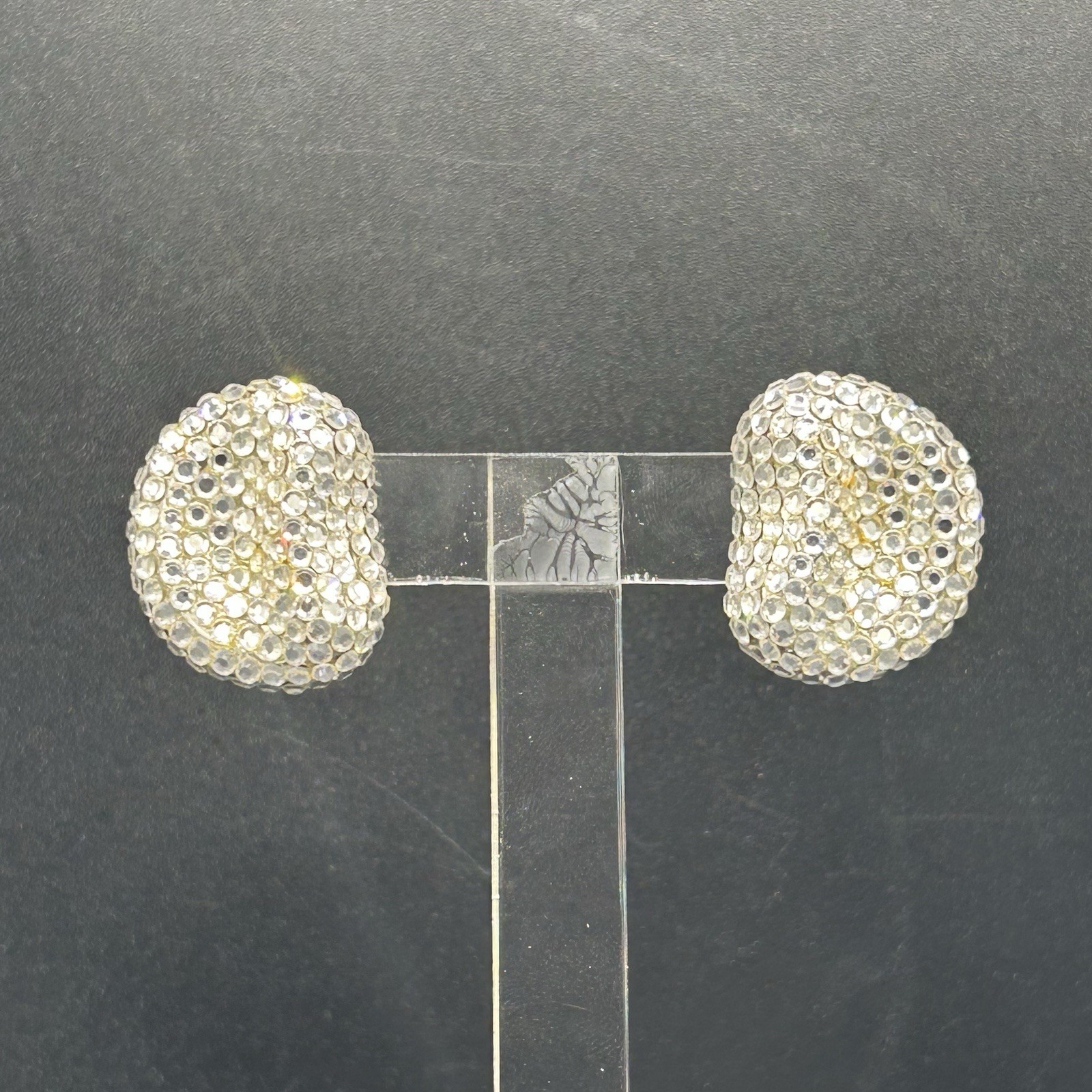 Vintage 80s 90s Rhinestone Clip On Earrings Silver Tone Clear Pave NOS