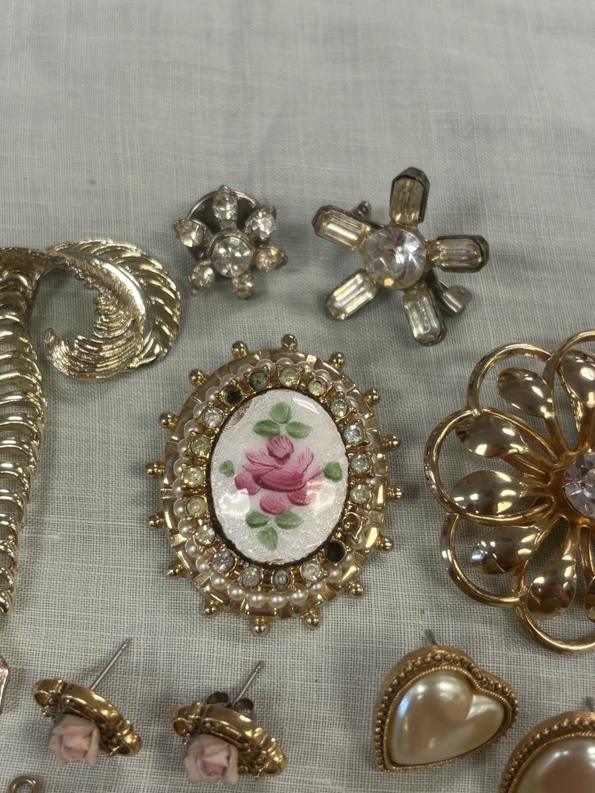VTG Jewelry Lot Coro Monet 1928 Signed Brooches Earrings Rhinestone Gold Estate