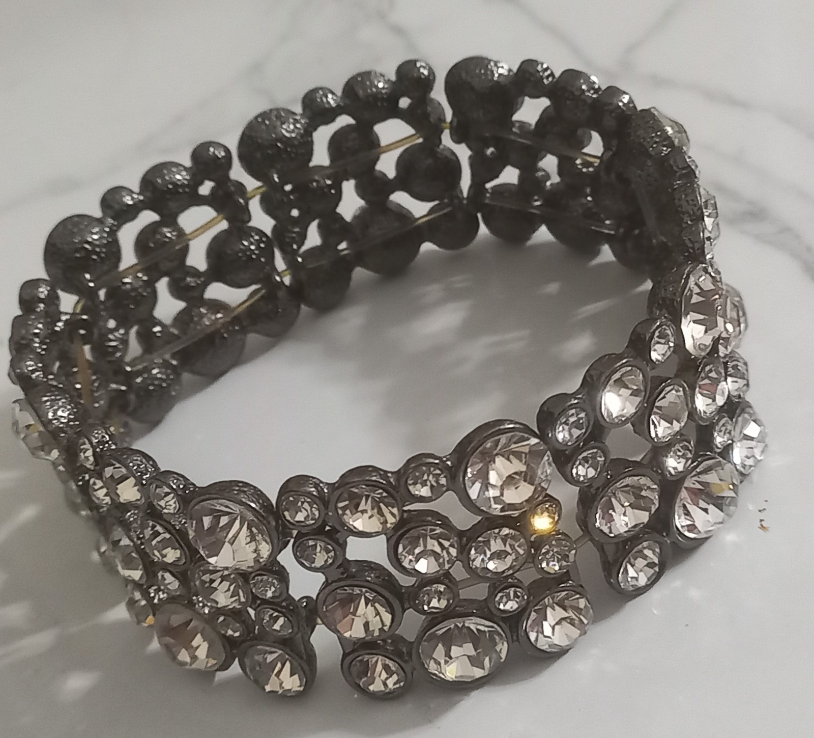 Vintage 1960s 1970s Unsigned Rhinestone Cluster Memory Wire Expansion Cuff Brace