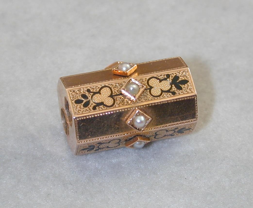 Incredible HUGE 14k Black Enamel Seed Pearl Slide Charm Octagon
