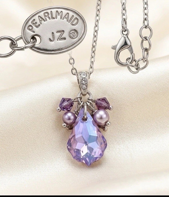 Vintage Pearlmaid JZ Lavender Austrian Crystal Pendant Necklace Purple Boho