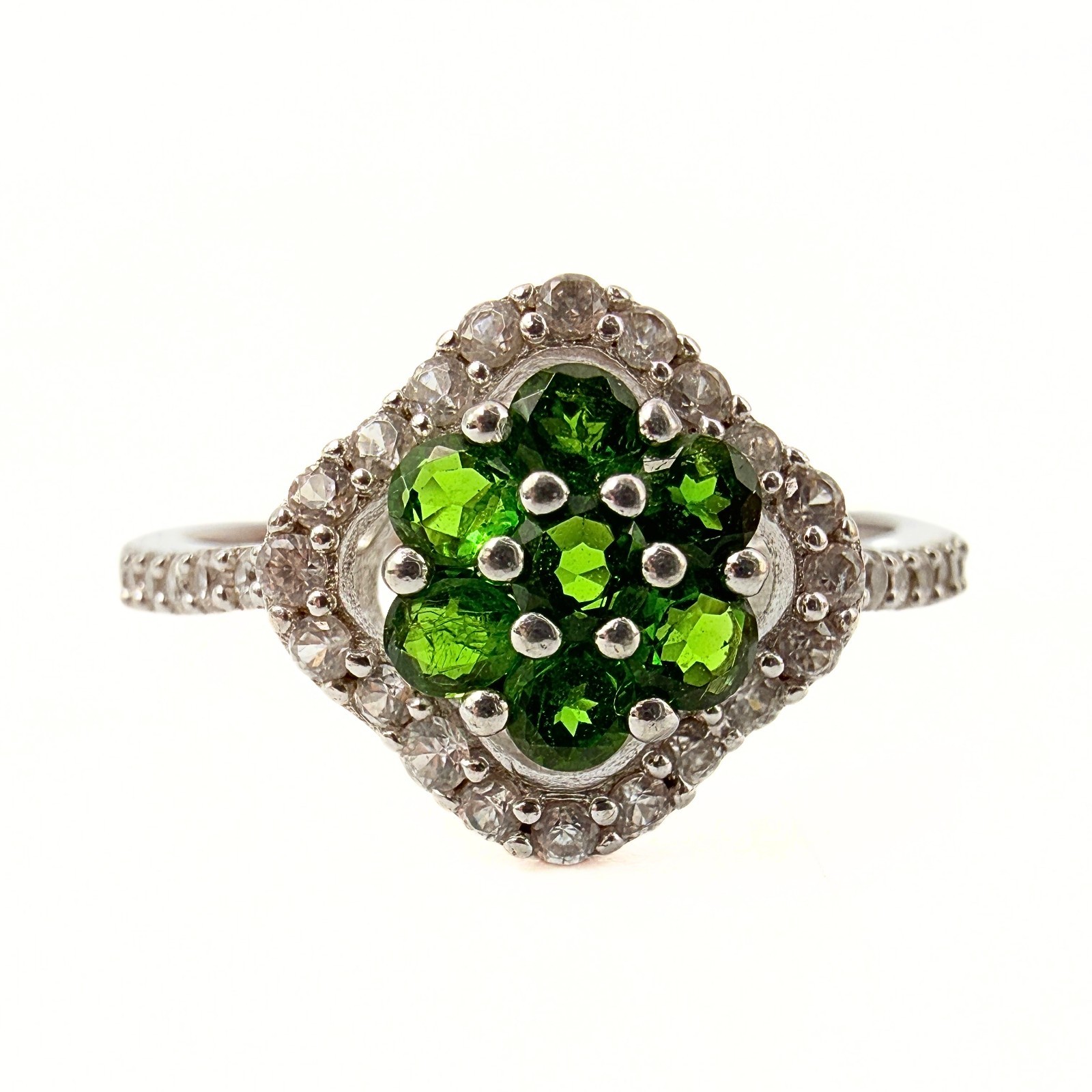 Charming Marked Sterling Silver Floral Motif Green Iolite Ring Sz 11