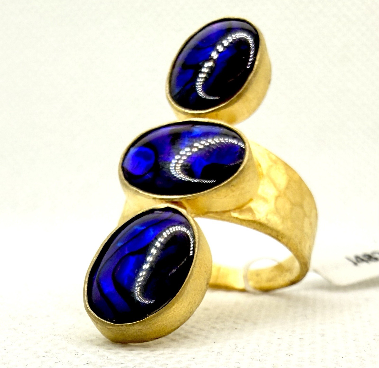 Gold Sterling Silver Ring Blue Purple Gemstone Large Statement Boho Sz 10