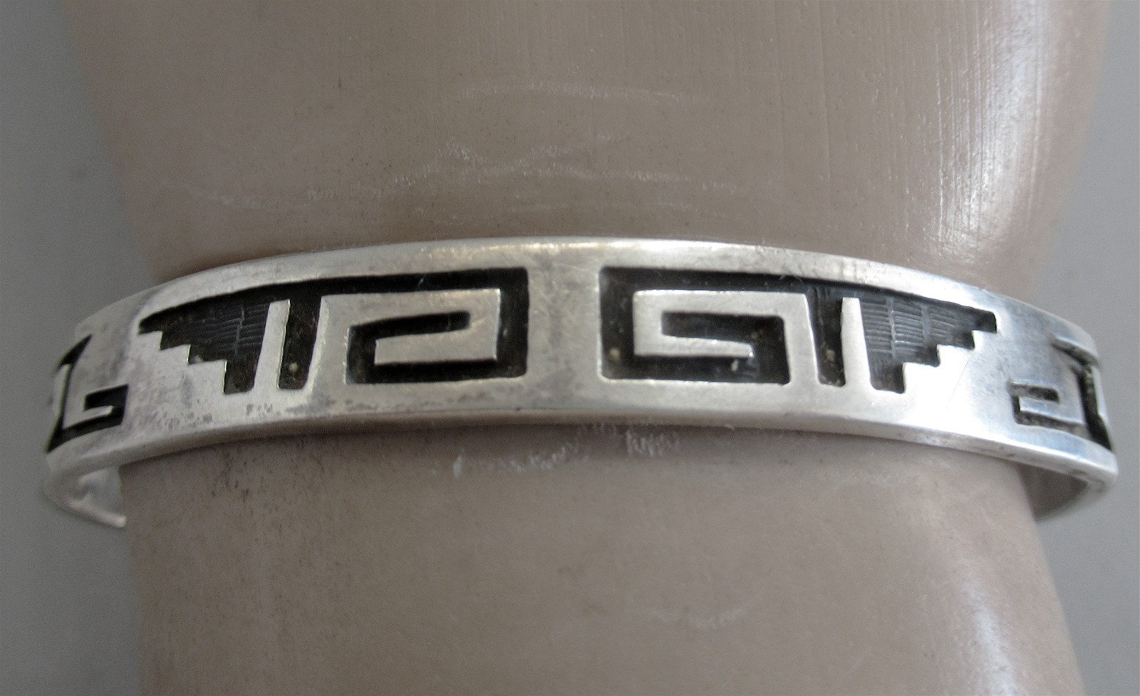 HOPI STERLING OVERLAY CUFF BRACELET, 6 3/4 INCHES WEARABLE, 18 GRAMS