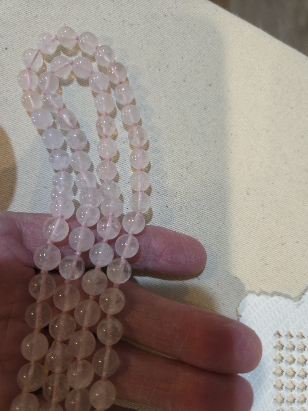 Delicate Vintage rose quartz necklace, continuous strand 31 inches in length.